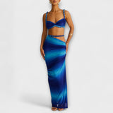 Jane - Stílusos Ombre Fonott Crop Top & Felsőszoknya Duó