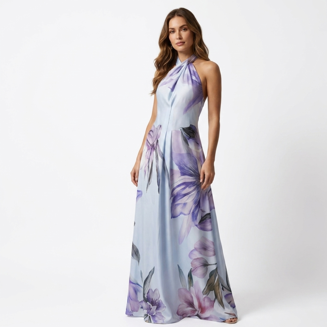 Anca - Long dress with floral neckline and straps