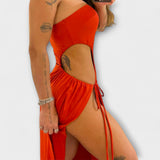Winona – Bandeau-Kleid mit Bindeband und seitlichen Schlitzen