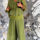 ESMERALDA – KÉTRÉSZES SZETT ELEGÁNS CHIFFON SZÉLES SZÁRÚ NADRÁGGAL