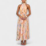 Halter Nyakú Akvarell Mintás Maxi Ruha