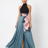 Olympas | Halter-Mieder Geblümter Rock Maxi-Kleid