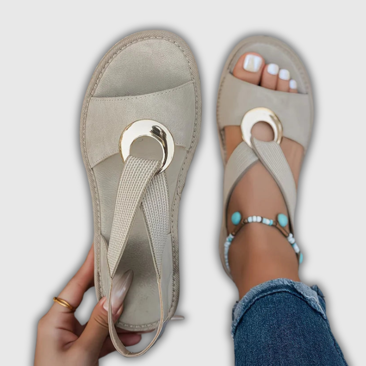 Luna | Kustsandalen mit Schmuckring