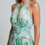 Portia | Faltendes Halter-Soft-Blumenmuster-Midikleid