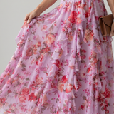 Nori | Halterneck Rüschen Crop Top Virágmintás Maxi Ruha