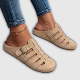Clara | Wildleder-Mules mit offenen Riemen und Schnalle