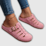 Clara | Wildleder-Mules mit offenen Riemen und Schnalle