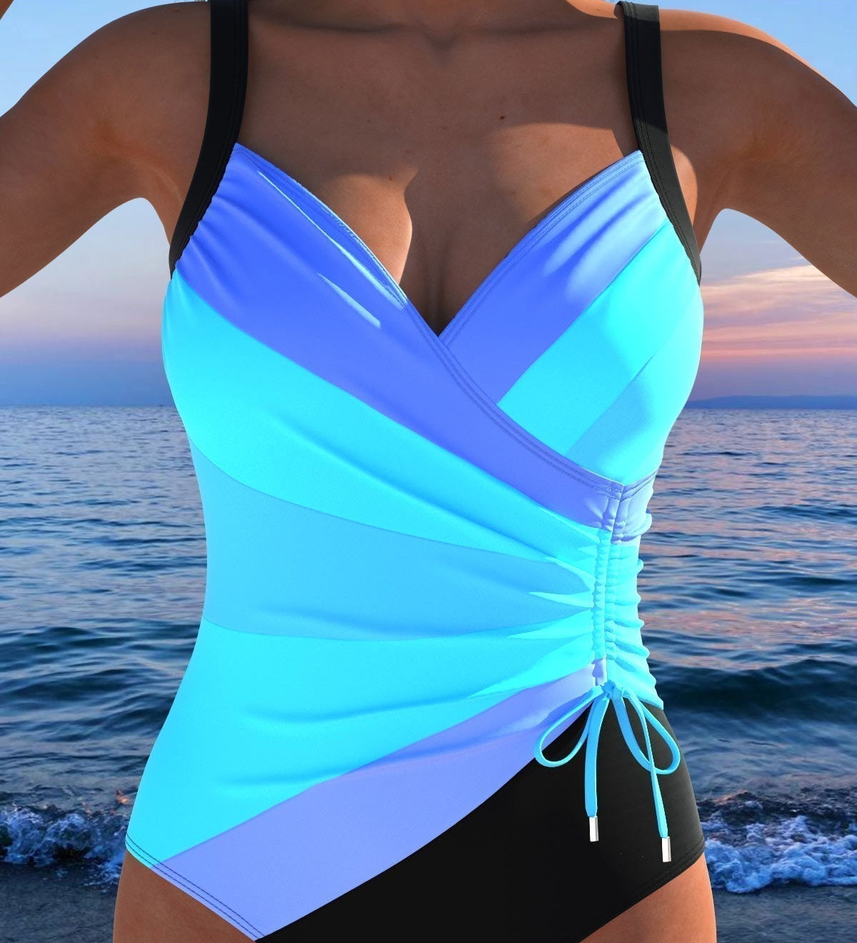 Marlies | Graphic light print wrap-look swimsuit