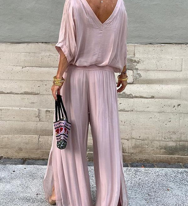 ESMERALDA – KÉTRÉSZES SZETT ELEGÁNS CHIFFON SZÉLES SZÁRÚ NADRÁGGAL