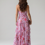 Nori | Halterneck Rüschen Crop Top Virágmintás Maxi Ruha