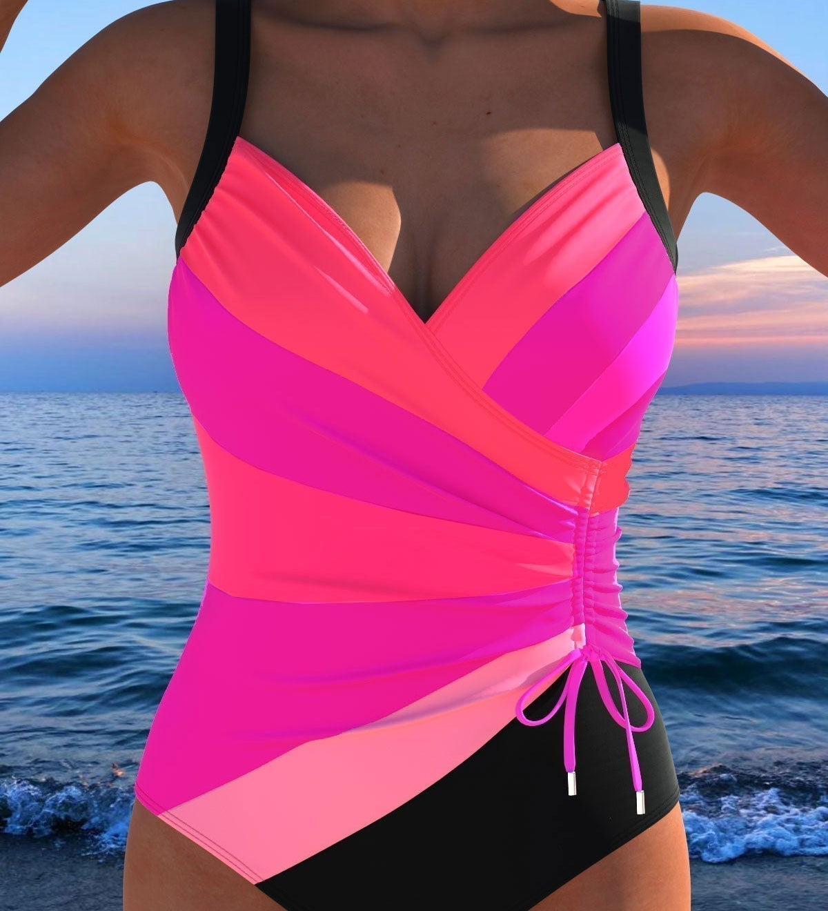 Marlies | Graphic light print wrap-look swimsuit