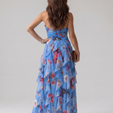 Nori | Halterneck Rüschen Crop Top Virágmintás Maxi Ruha