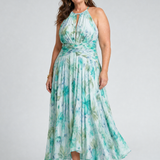 Portia | Faltendes Halter-Soft-Blumenmuster-Midikleid