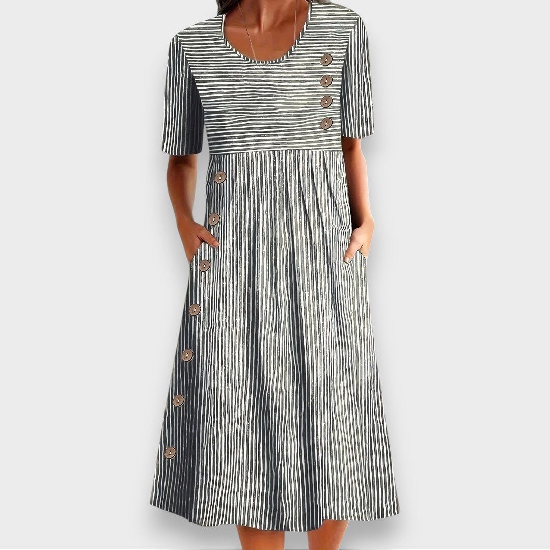 Cecily | Gestreiftes Midi-Kleid mit Knopfdetails und Taschen