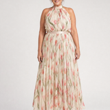 Aurelle | Blumenmuster Midi Kleid mit Haltern