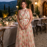Aurelle | Blumenmuster Midi Kleid mit Haltern