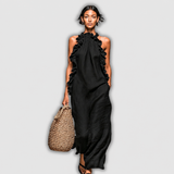 Helene | Ärmelloses Leinen-Maxikleid mit Rüschen