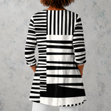 Sophie | Lange Bluse aus Leinen mit grafischem Streifen-Patchwork