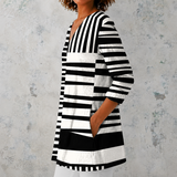 Sophie | Lange Bluse aus Leinen mit grafischem Streifen-Patchwork