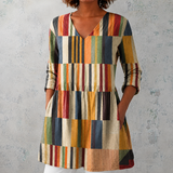 Chloé | Lange Bluse aus Leinen mit mehrfarbigen Streifen