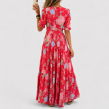 Minelda | Elegantes Blumen V-Ausschnitt Kleid