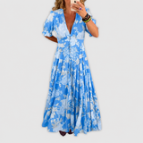 Minelda | Elegantes Blumen V-Ausschnitt Kleid