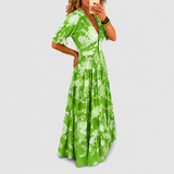 Minelda | Elegantes Blumen V-Ausschnitt Kleid