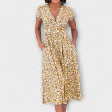 Fienna | Midi-Kleid mit Blüten-Print und V-Ausschnitt