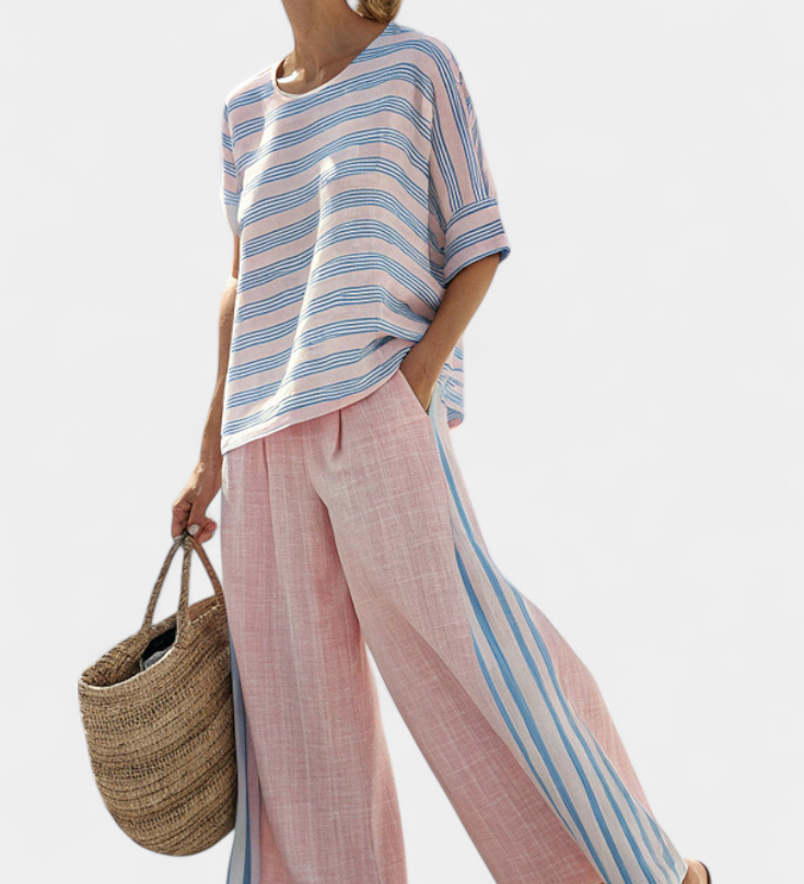 Cecília - Set aus Bambus-Leinen in Rosa