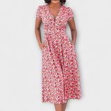 Fienna | Midi-Kleid mit Blüten-Print und V-Ausschnitt