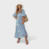 Elegáns geometrikus maxi ruha