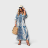 Elegáns geometrikus maxi ruha