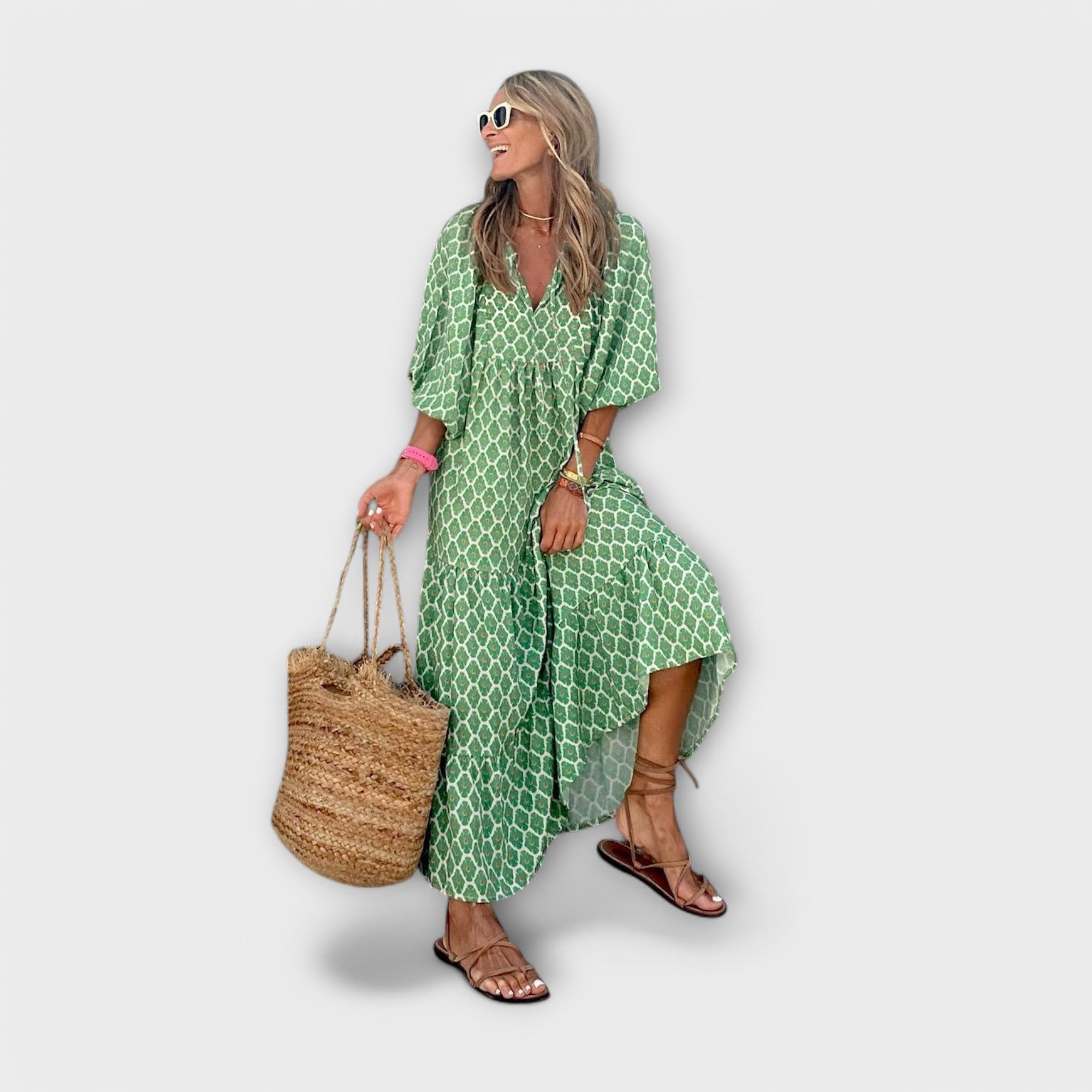 Elegáns geometrikus maxi ruha
