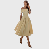 Romy - Elegáns, Vállon kívüli, Drapírozott Maxiruha