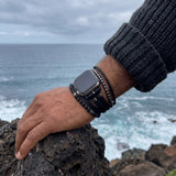 Reyo - Multi-wrap bracelet for Apple Watch, volcanic stone, stainless steel clasp