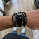 Reyo - Multi-wrap bracelet for Apple Watch, volcanic stone, stainless steel clasp