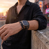 Reyo - Multi-wrap bracelet for Apple Watch, volcanic stone, stainless steel clasp