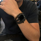 Caleb - Vegán szintetikus bőr karkötő Apple Watch-hoz, többsoros dizájnnal és állítható zárral