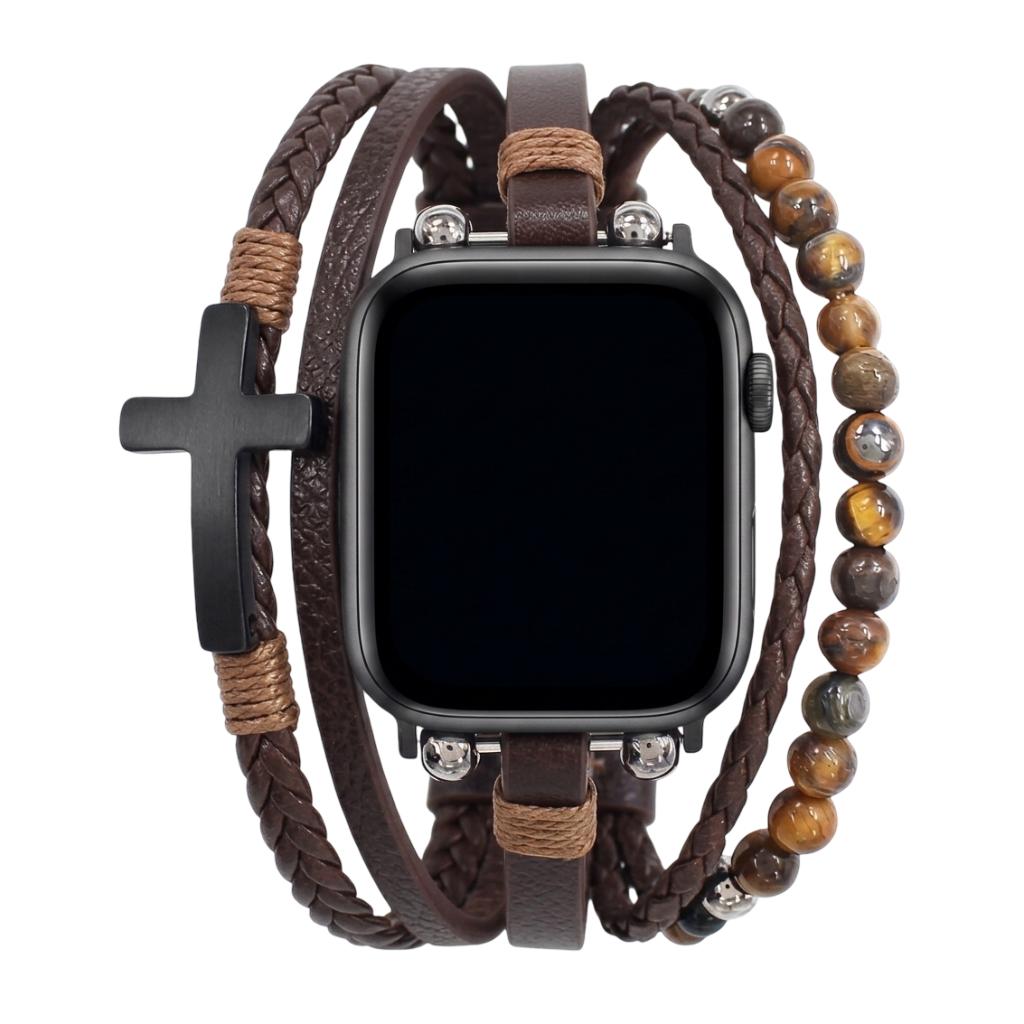 Caleb - Vegán szintetikus bőr karkötő Apple Watch-hoz, többsoros dizájnnal és állítható zárral