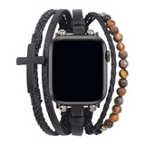 Caleb - Vegán szintetikus bőr karkötő Apple Watch-hoz, többsoros dizájnnal és állítható zárral
