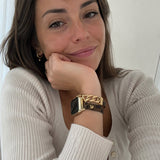 Harmania - Apple Watch-kompatibilis, kétsoros barna karkötő mintával, arany színű kubai lánc, állítható záródás