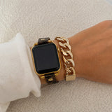 Harmania - Apple Watch-kompatibilis, kétsoros barna karkötő mintával, arany színű kubai lánc, állítható záródás