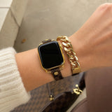 Harmania - Apple Watch-kompatibilis, kétsoros barna karkötő mintával, arany színű kubai lánc, állítható záródás
