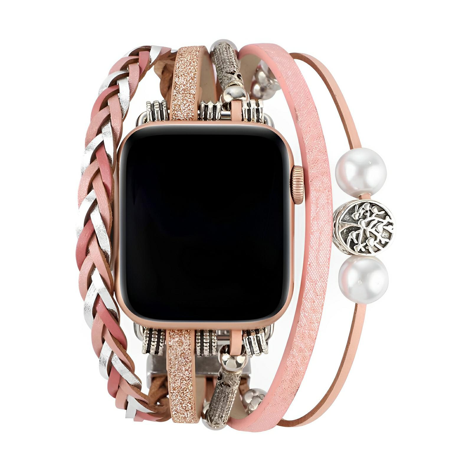 Tenecia - Apple Watch többszörösen körbefutó, fonott karkötő életfa medállal