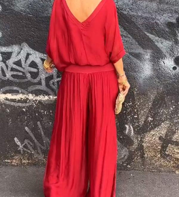 ESMERALDA – KÉTRÉSZES SZETT ELEGÁNS CHIFFON SZÉLES SZÁRÚ NADRÁGGAL