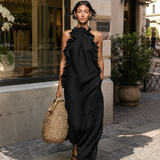 Helene | Ärmelloses Leinen-Maxikleid mit Rüschen