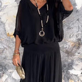 ESMERALDA – KÉTRÉSZES SZETT ELEGÁNS CHIFFON SZÉLES SZÁRÚ NADRÁGGAL