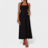 Lydia - Mid-Length Schwarzes Halterkleid mit Taillendetail