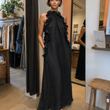 Helene | Ärmelloses Leinen-Maxikleid mit Rüschen