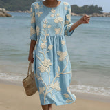 Cátia - Midi-Kleid mit Pflanzen- und Blumenmuster